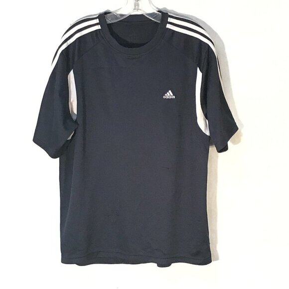 Adidas Three Stripe Black White Activewear Athletic Workout Tee T Shirt - Picture 1 of 8